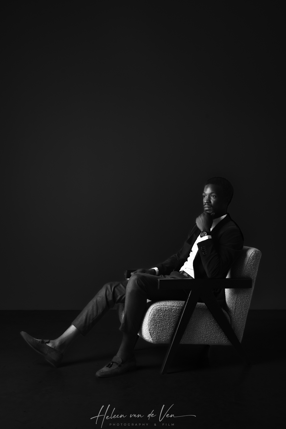 cinematic black and white portrait for corporate leader in Zurich